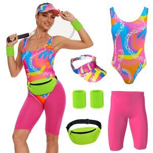 80s Workout Costume for Women's Halloween 5Pcs Set